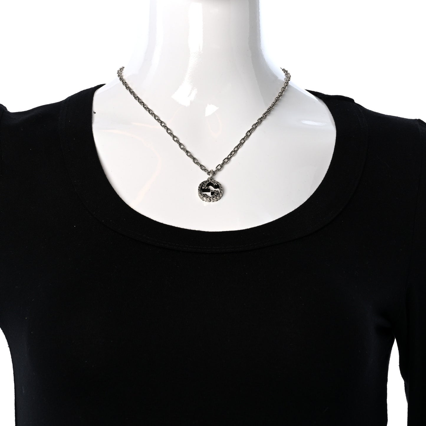 Sterling Silver Small Textured Interlocking G Pendant Necklace