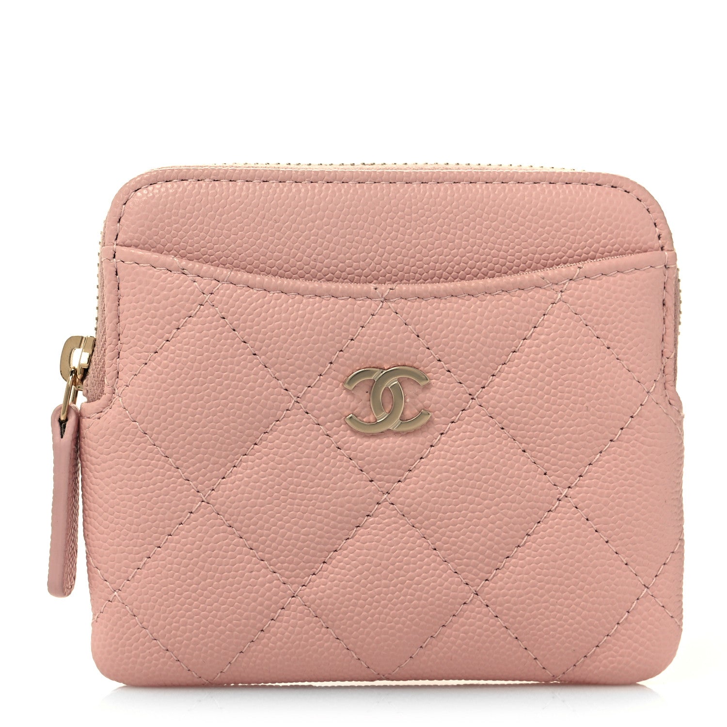 Chanel Caviar Quilted Zip Card Holder Wallet Light Pink 1 of 10