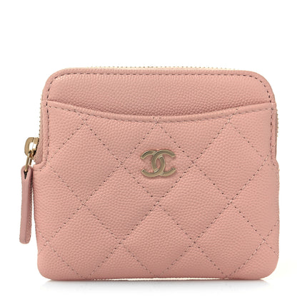 Chanel Caviar Quilted Zip Card Holder Wallet Light Pink 1 of 10