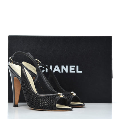 Chanel Lambskin Perforated CC Slingback Pumps 36 Black 17 of 17