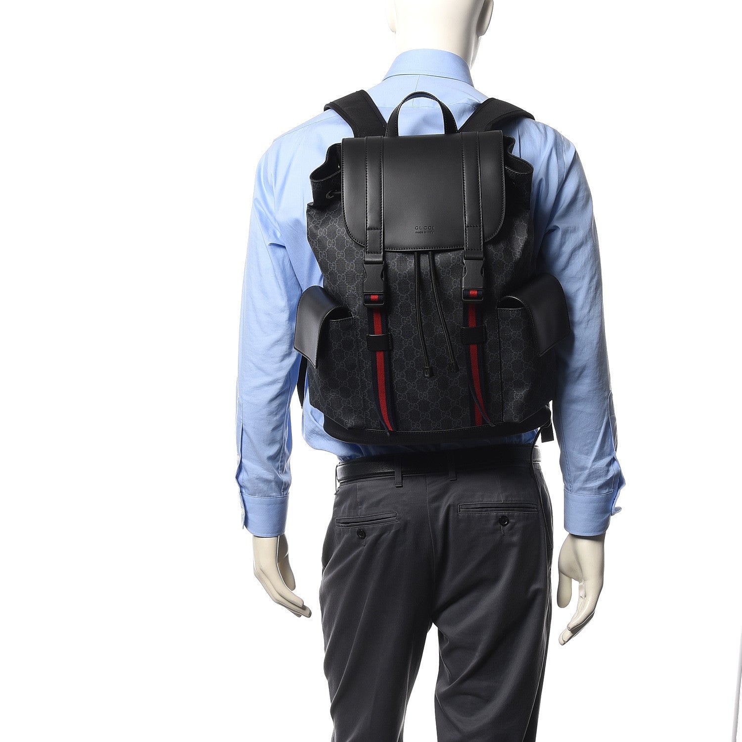 Gucci Soft GG Supreme Monogram Appia Calfskin Web Double Buckle Backpack Black 2 of 10