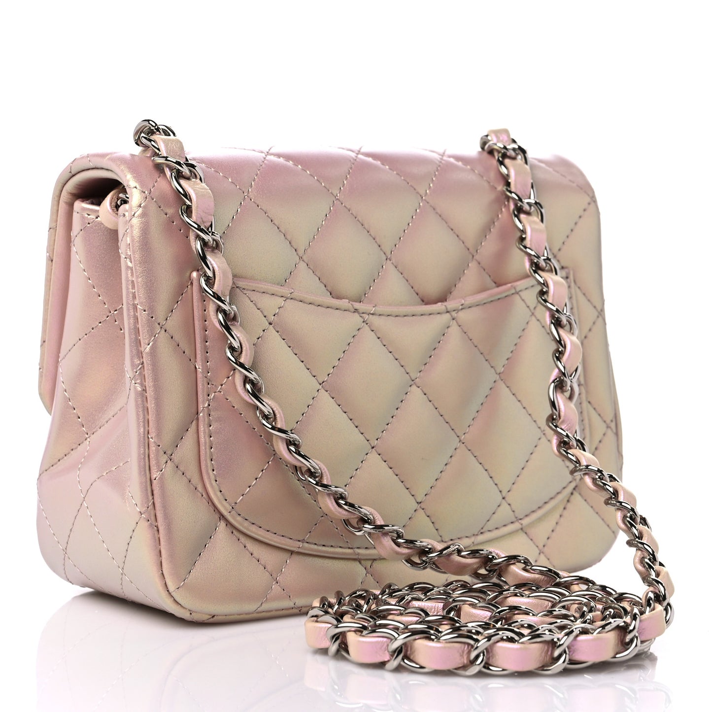 Iridescent Calfskin Quilted Mini Square Flap Pink