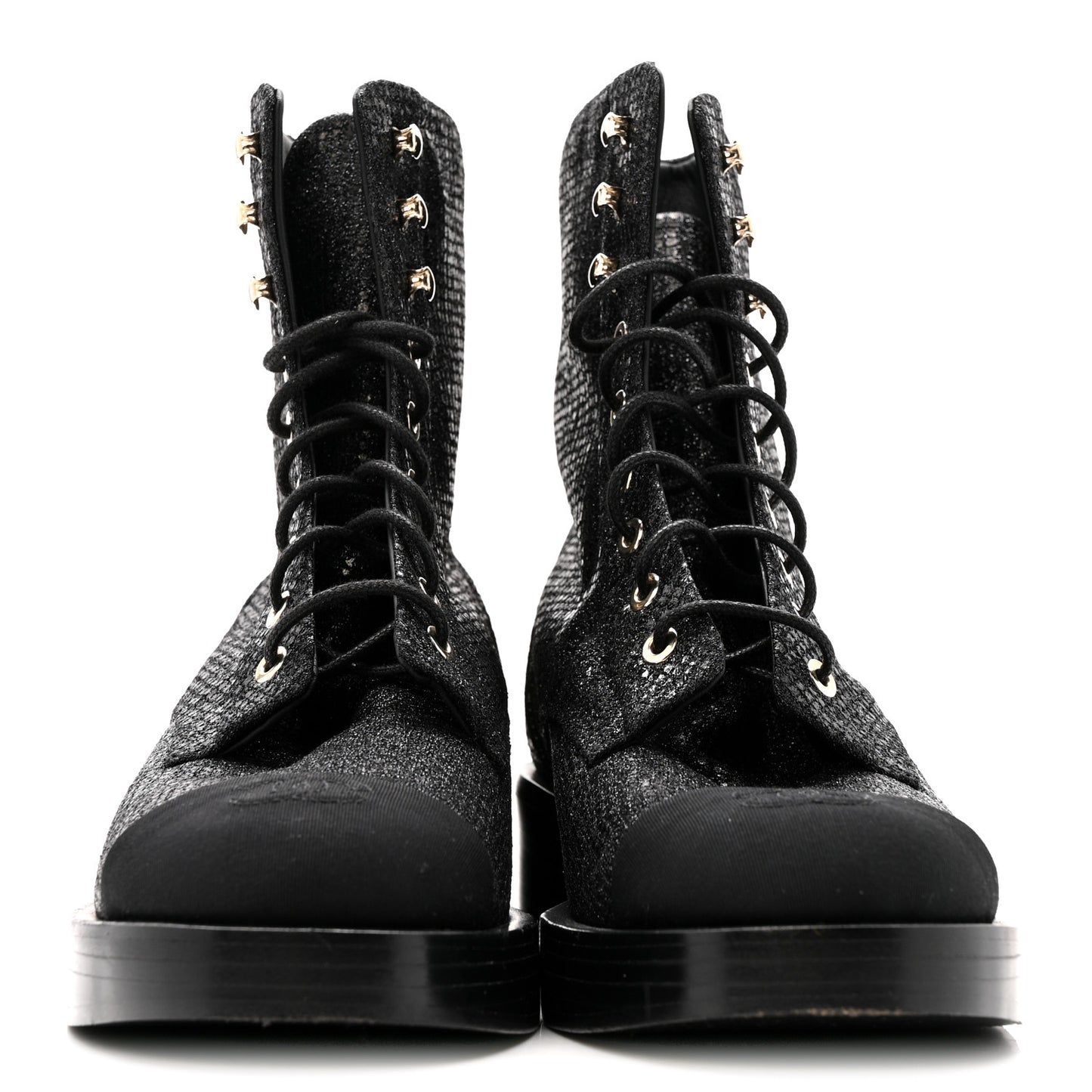 Fabric Crossgrain Cap Toe Combat Boots 38.5 Black