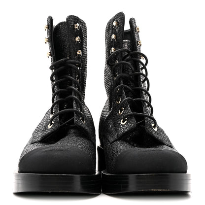 Chanel Fabric Crossgrain Cap Toe Combat Boots 38.5 Black 3 of 13
