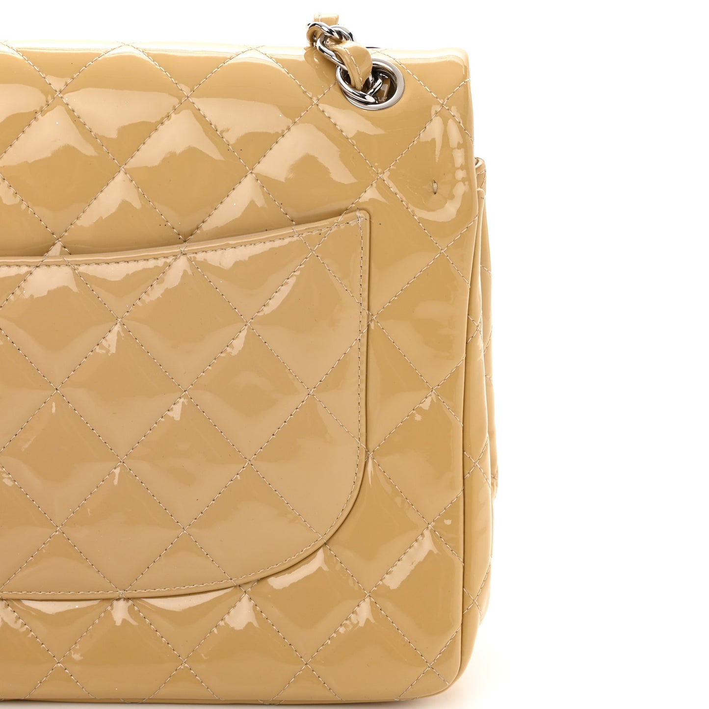 Patent Quilted Jumbo Double Flap Beige