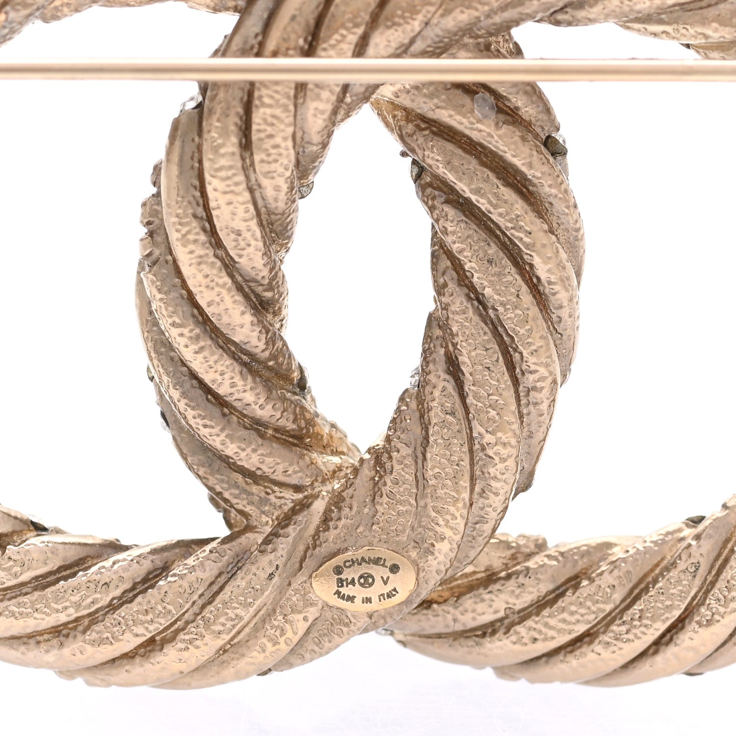 Chanel Crystal Twisted CC Brooch Light Gold 4 of 5