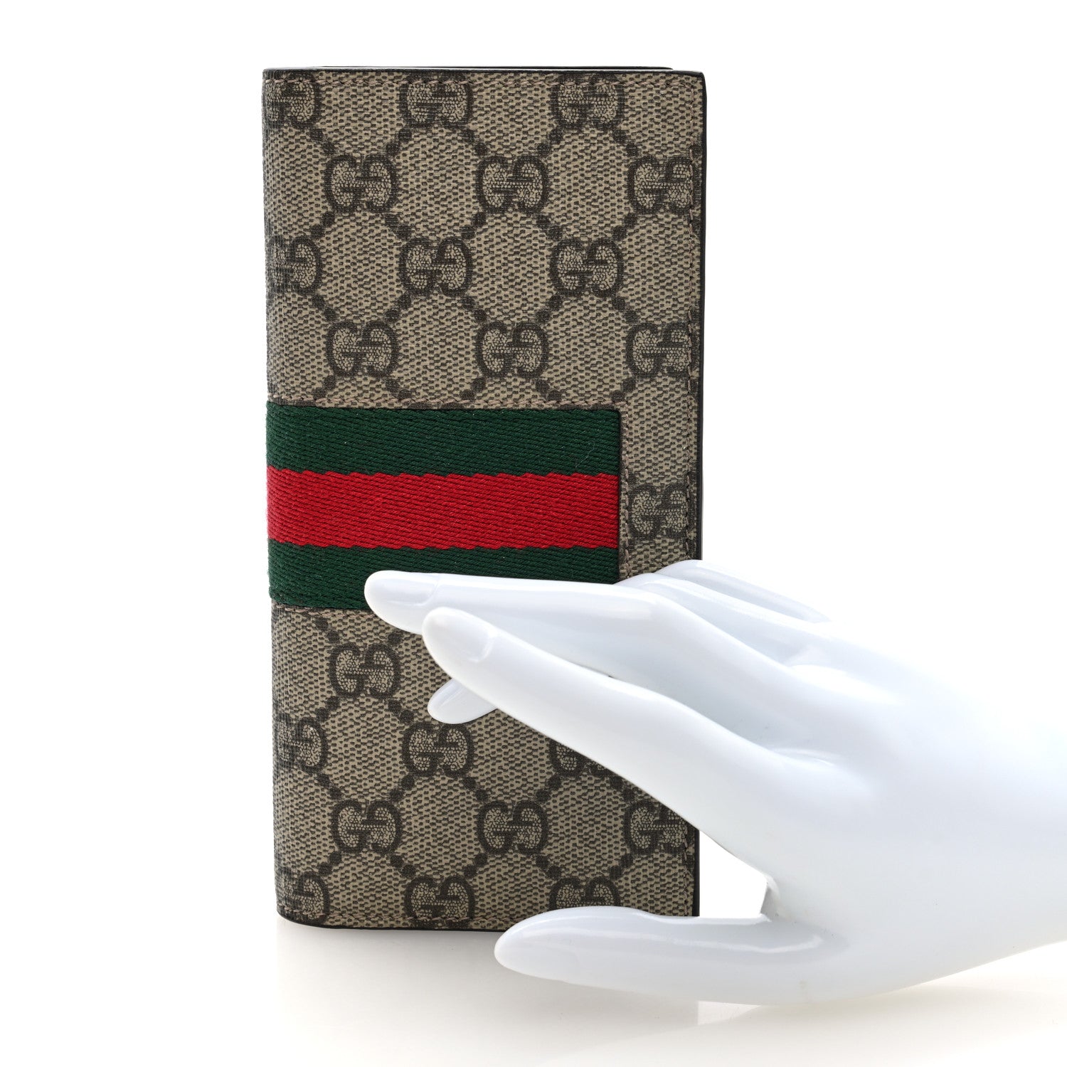 Gucci GG Supreme Monogram Selleria Calfskin Web New Web Long Wallet Beige Ebony Cocoa 2 of 7