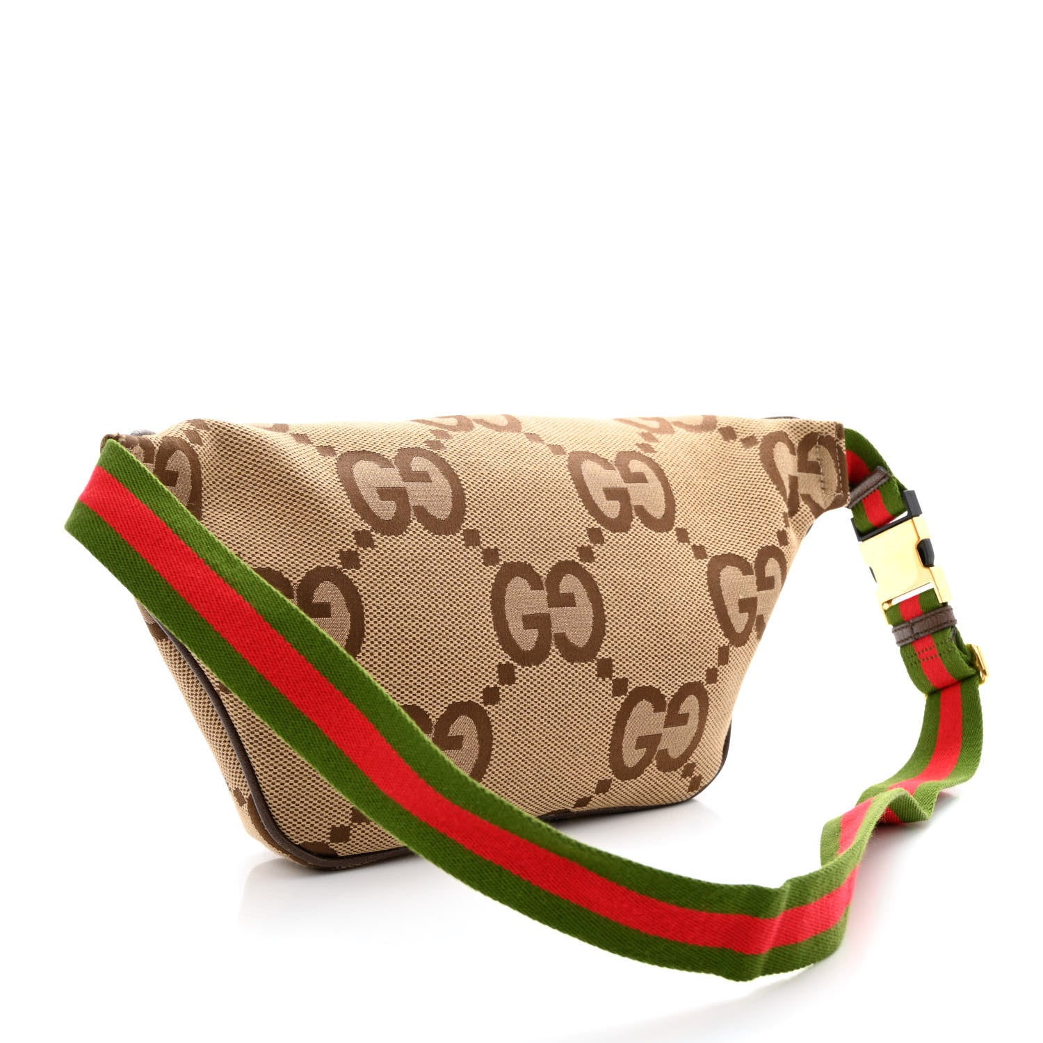 Gucci Monogram Jumbo GG Textured Dollar Calfskin Web Belt Bag Camel Ebony New Acero 3 of 10
