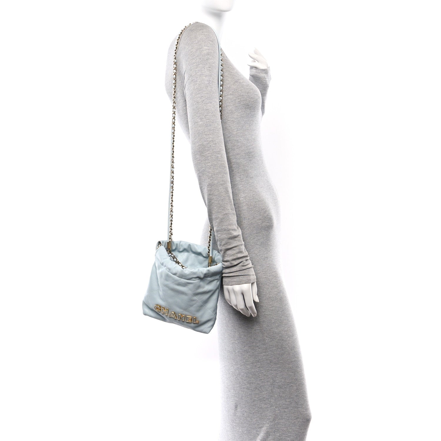 Chanel Shiny Caviar Quilted Mini Chanel 22 Light Blue 2 of 9