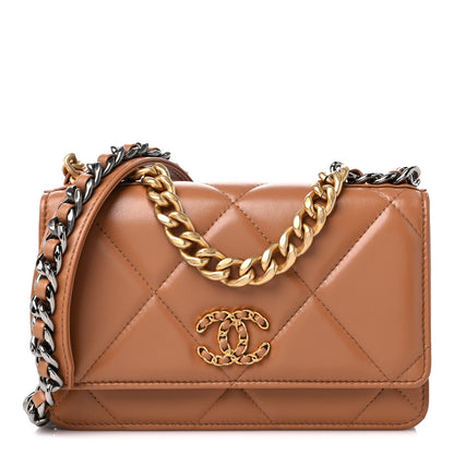 Chanel Lambskin Quilted Chanel 19 Wallet On Chain WOC Brown 1 of 12