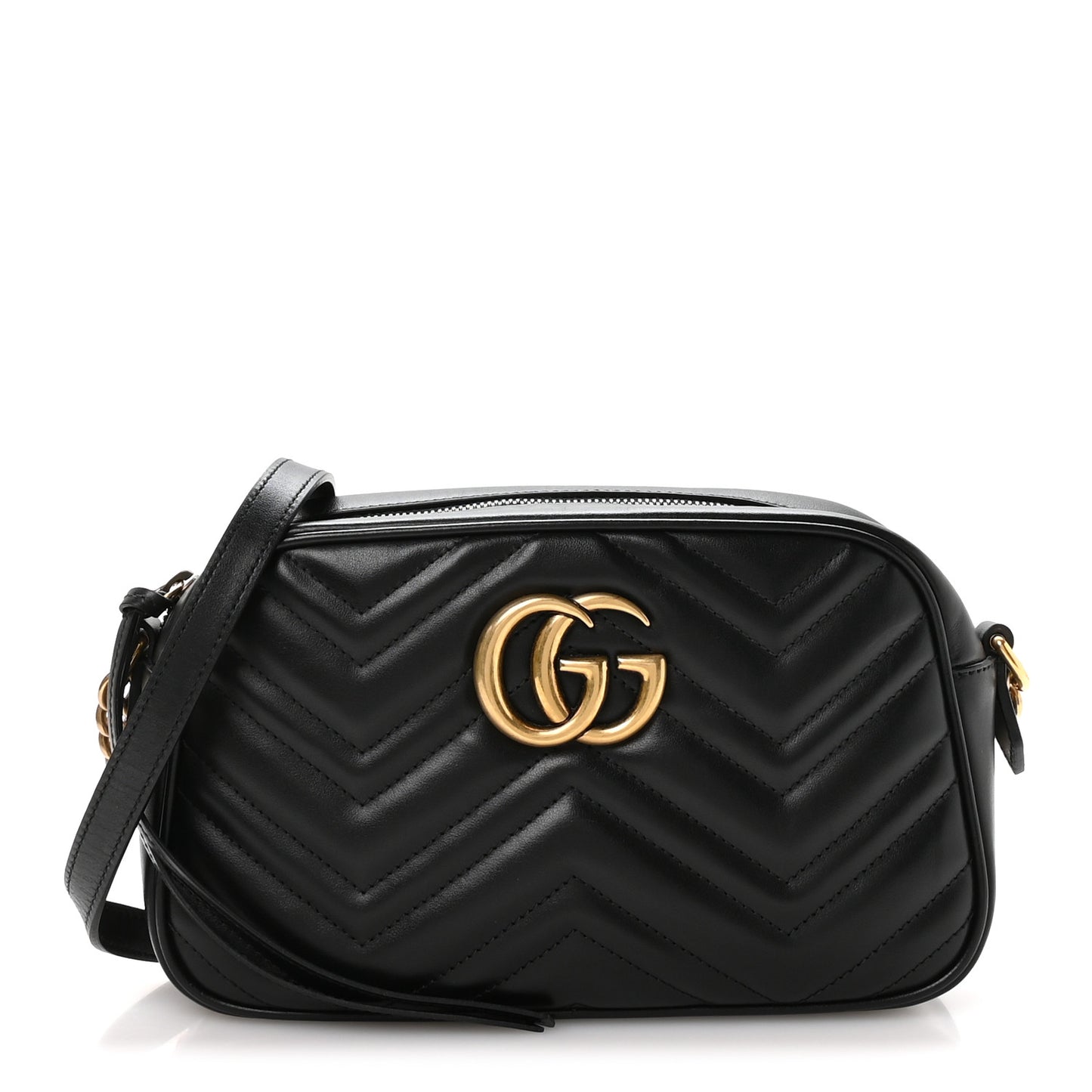 Calfskin Matelasse Small GG Marmont Chain Shoulder Bag Black