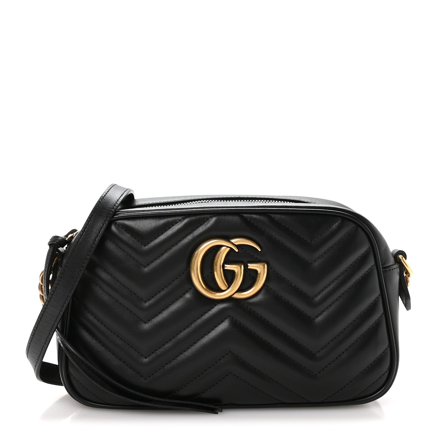Gucci Calfskin Matelasse Small GG Marmont Chain Shoulder Bag Black 1 of 11