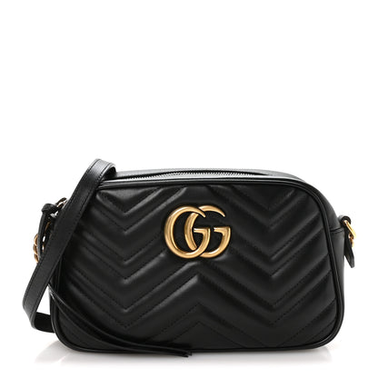 Gucci Calfskin Matelasse Small GG Marmont Chain Shoulder Bag Black 1 of 11