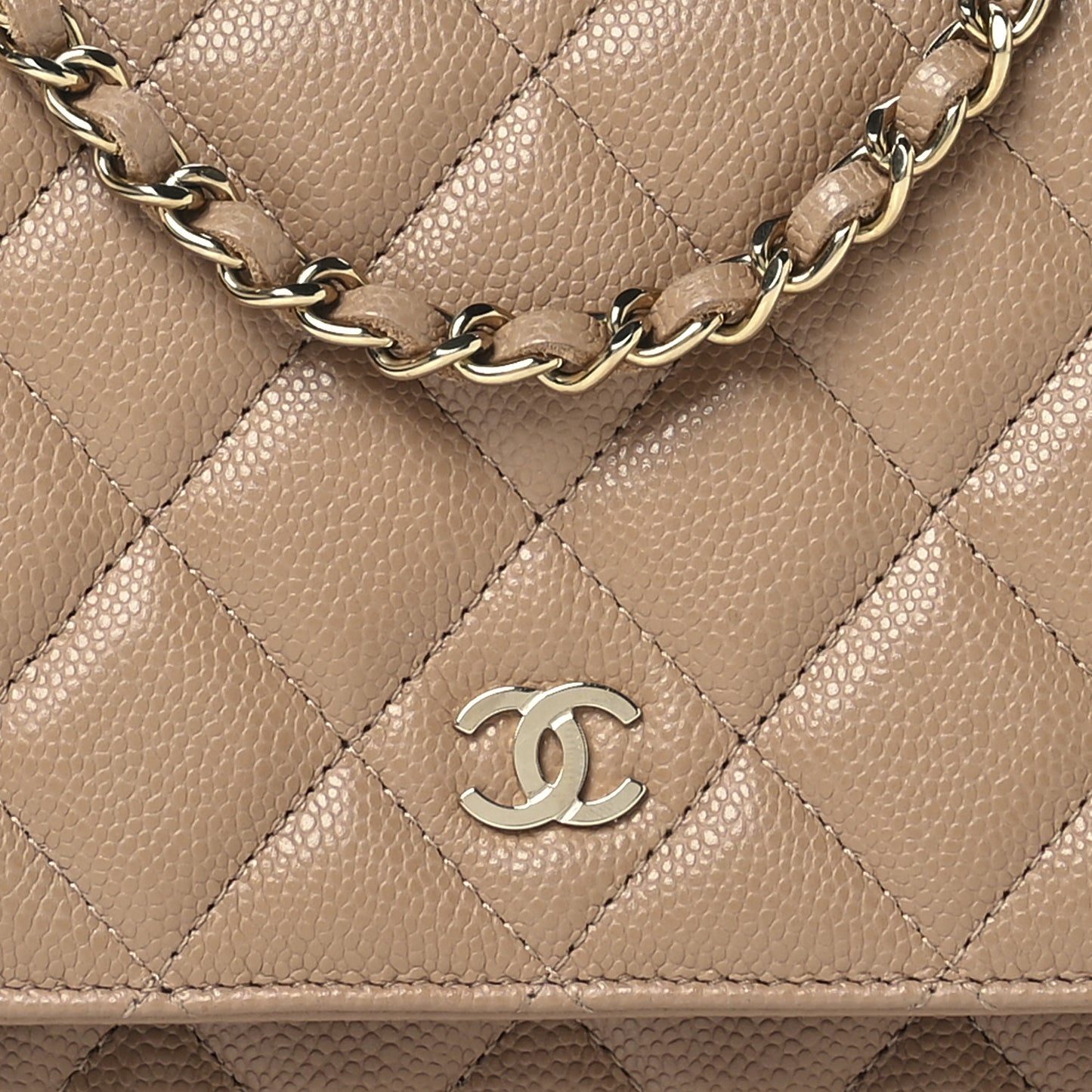 Caviar Quilted Wallet on Chain WOC Dark Beige