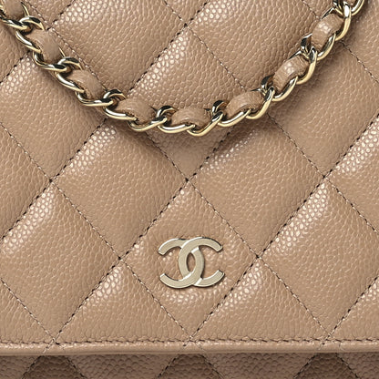 Chanel Caviar Quilted Wallet on Chain WOC Dark Beige 9 of 12