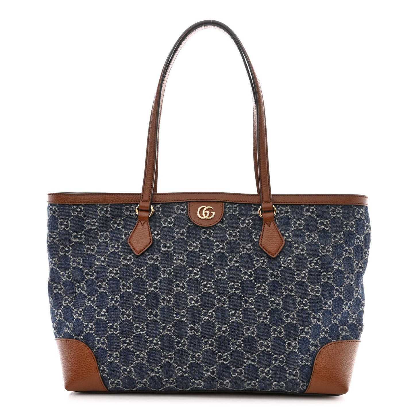 New Denim GG Monogram Medium Ophidia Shopping Tote Blue Tea Cuir