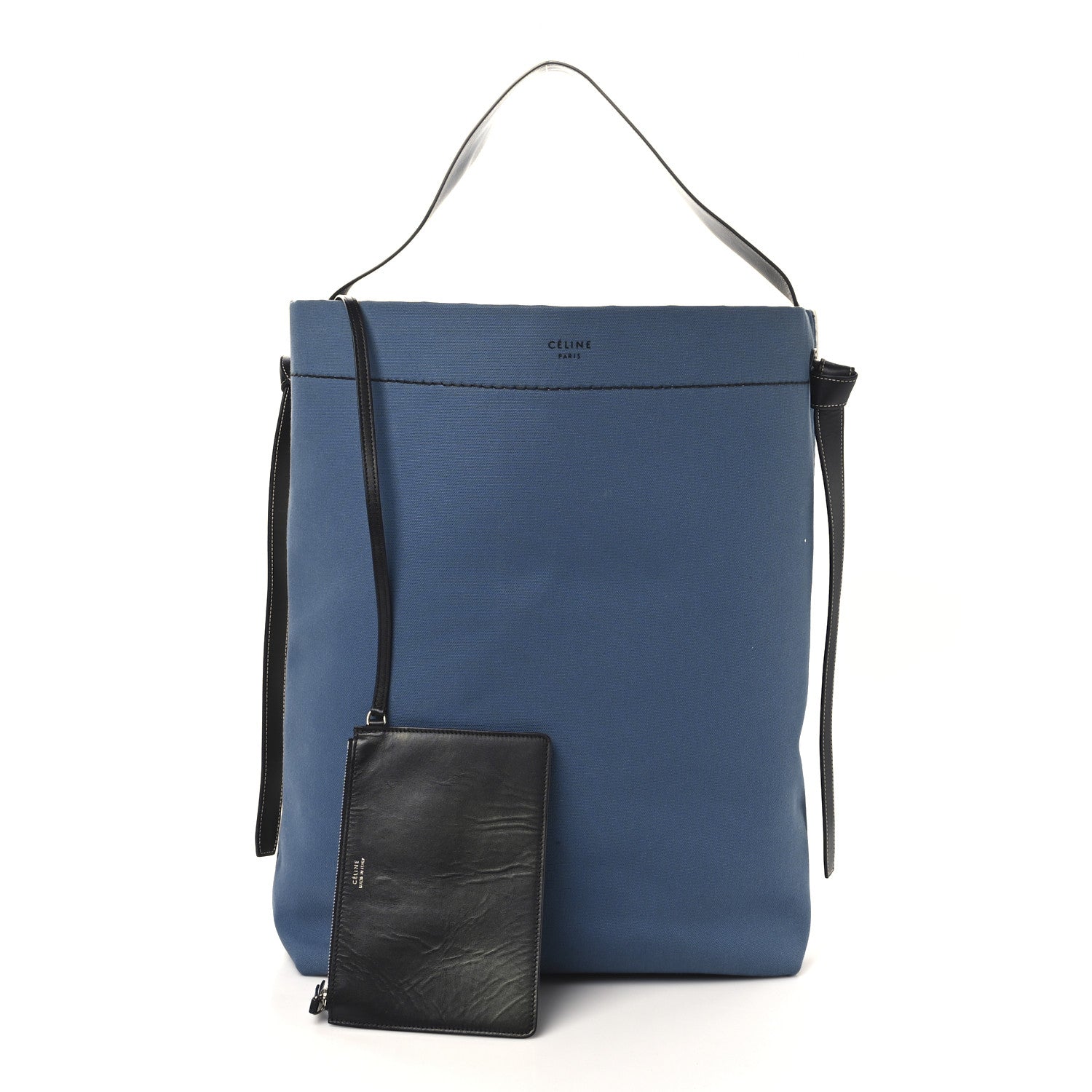 Celine Canvas Calfskin Large Twisted Cabas Beige Blue 2 of 9