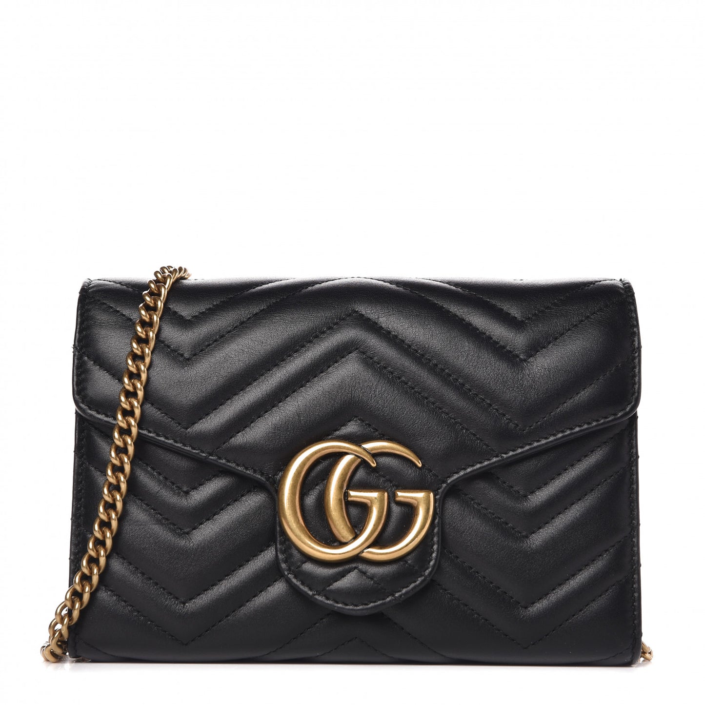 Calfskin Matelasse GG Marmont Chain Wallet Black