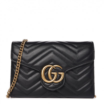 Gucci Calfskin Matelasse GG Marmont Chain Wallet Black 1 of 7