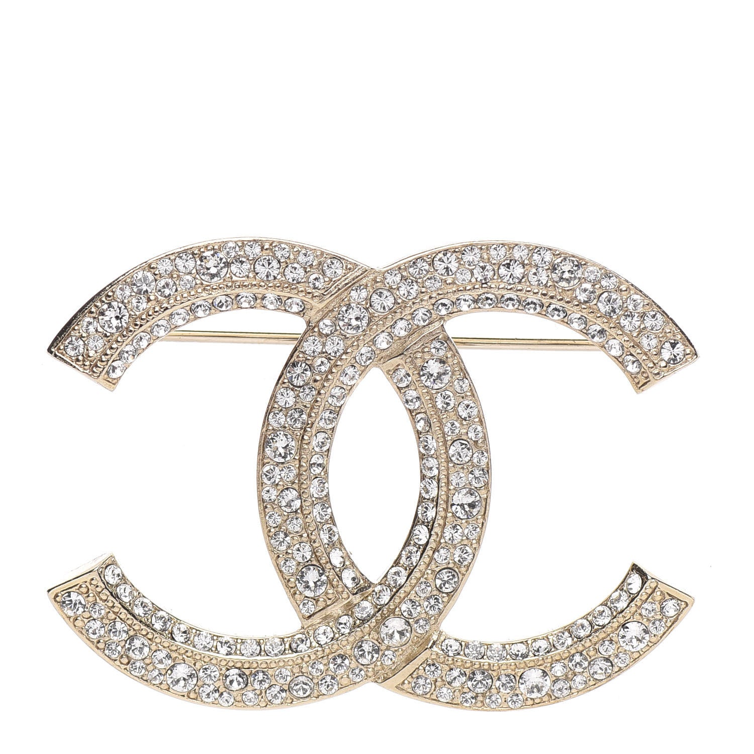 Chanel Crystal CC Brooch Light Gold 1 of 3