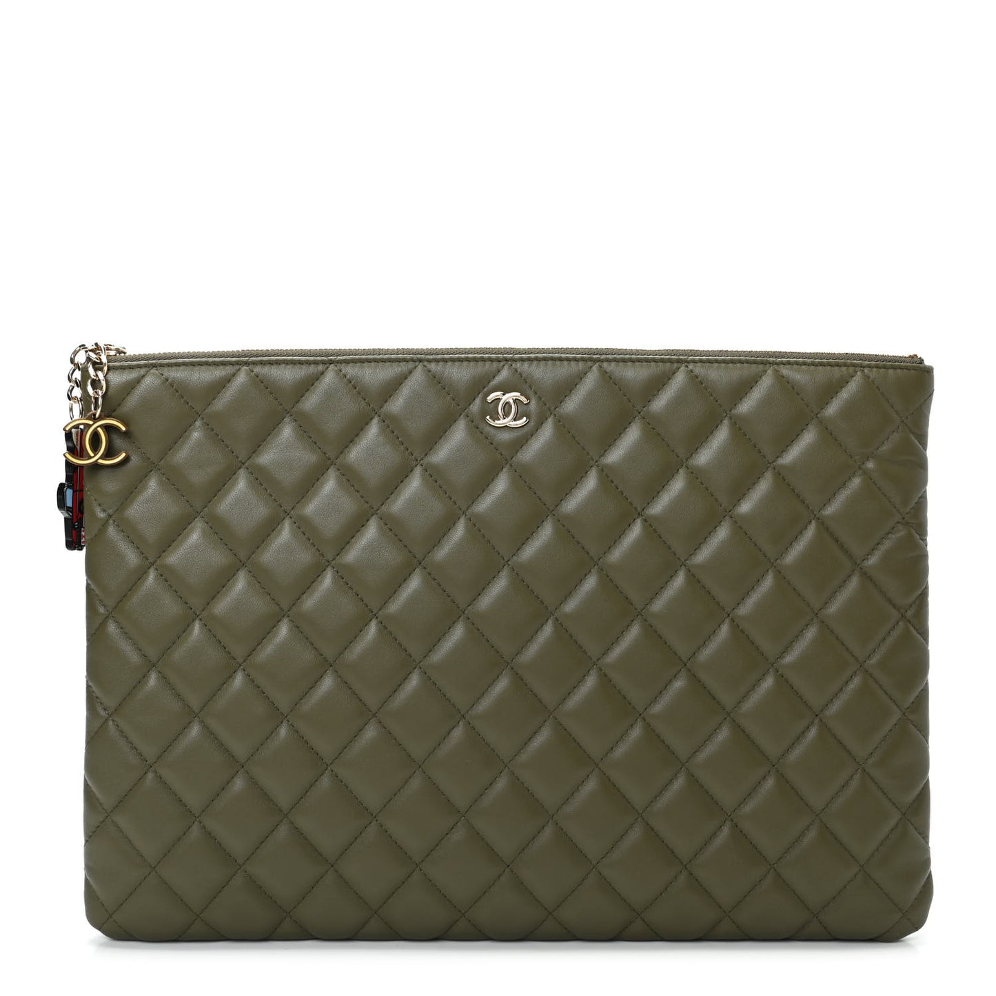 Lambskin Quilted Medium Cuba Cosmetic Case Khaki