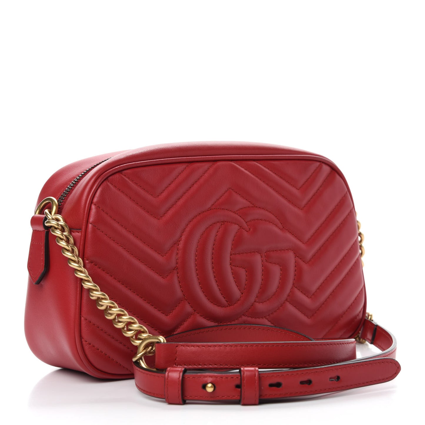 Calfskin Matelasse Small GG Marmont Chain Shoulder Bag Hibiscus Red