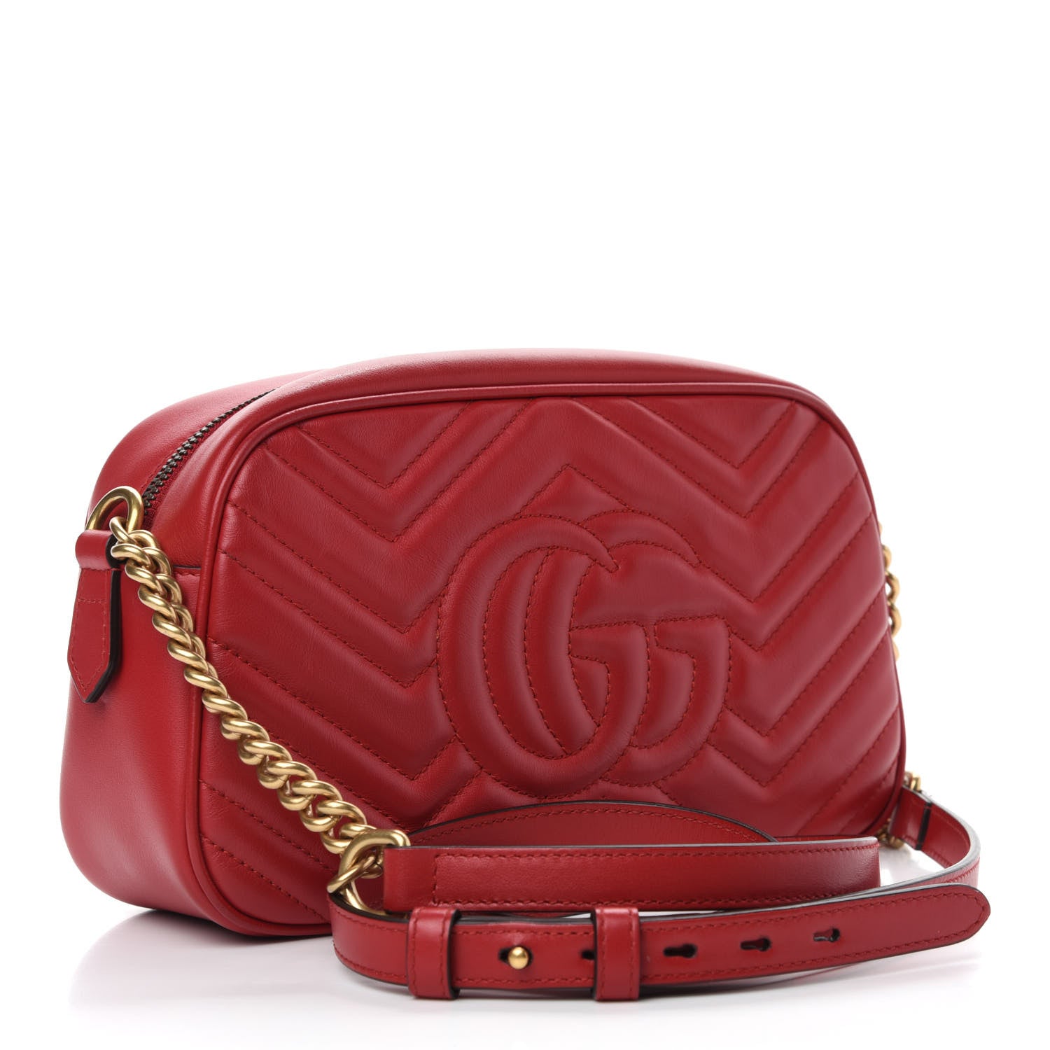 Gucci Calfskin Matelasse Small GG Marmont Chain Shoulder Bag Hibiscus Red 4 of 13
