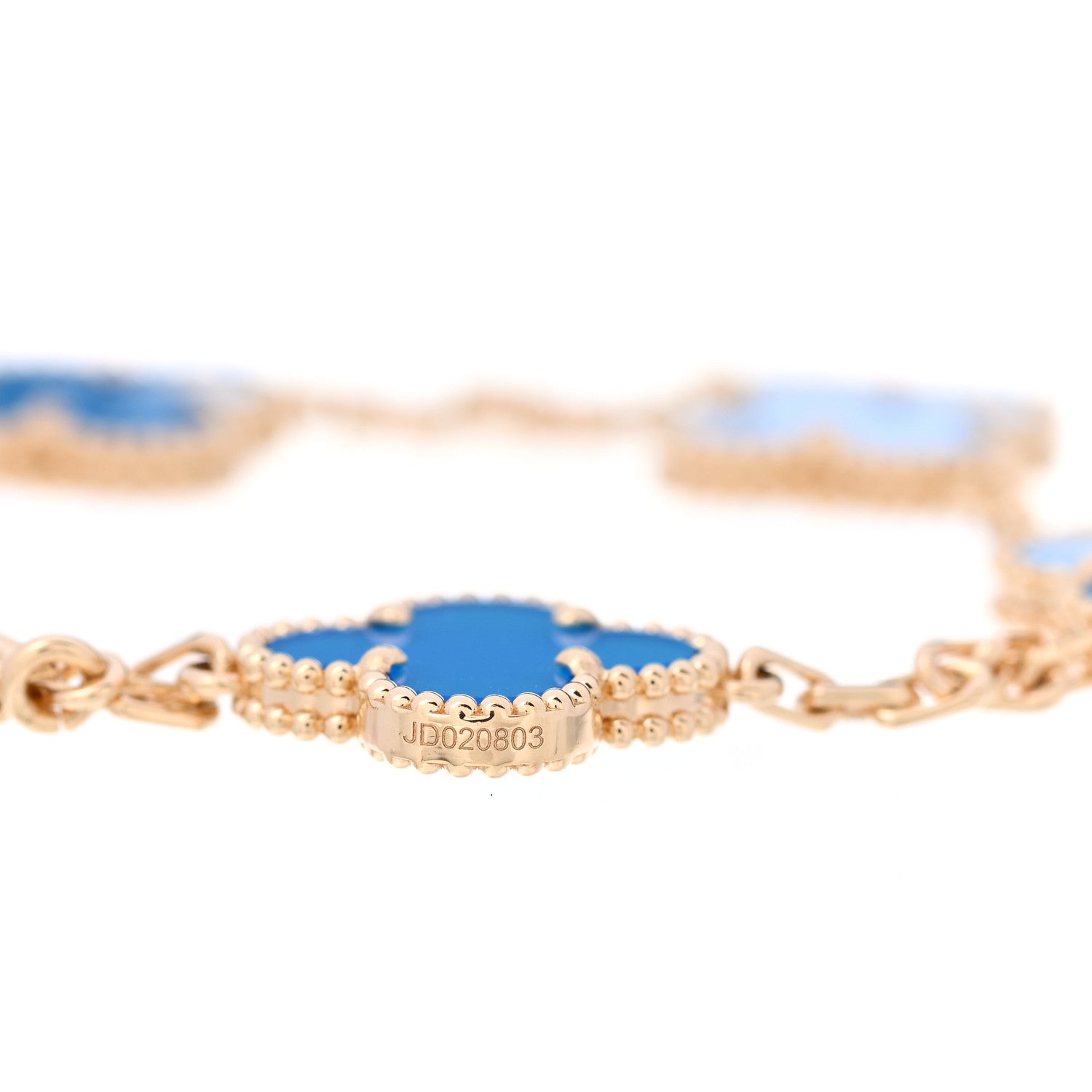 Van Cleef & Arpels 18K Yellow Gold Blue Agate 5 Motifs Vintage Alhambra Bracelet 4 of 6