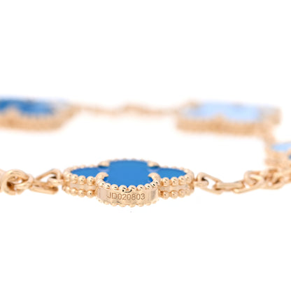 Van Cleef & Arpels 18K Yellow Gold Blue Agate 5 Motifs Vintage Alhambra Bracelet 4 of 6