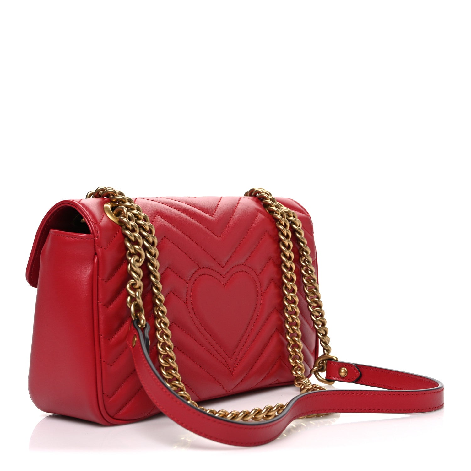 Gucci Calfskin Matelasse Small GG Marmont Shoulder Bag Hibiscus Red 3 of 10