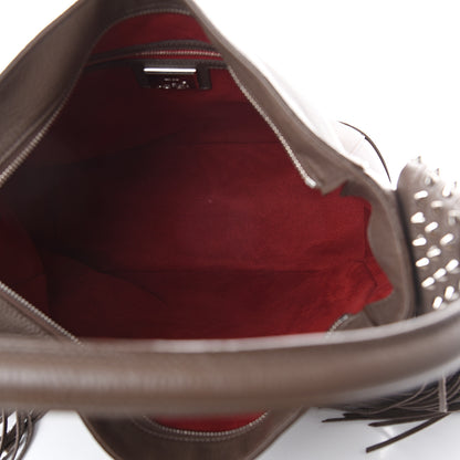 Christian Louboutin Empire Calfskin Spikes Fringe Eloise Hobo Grey 4 of 8