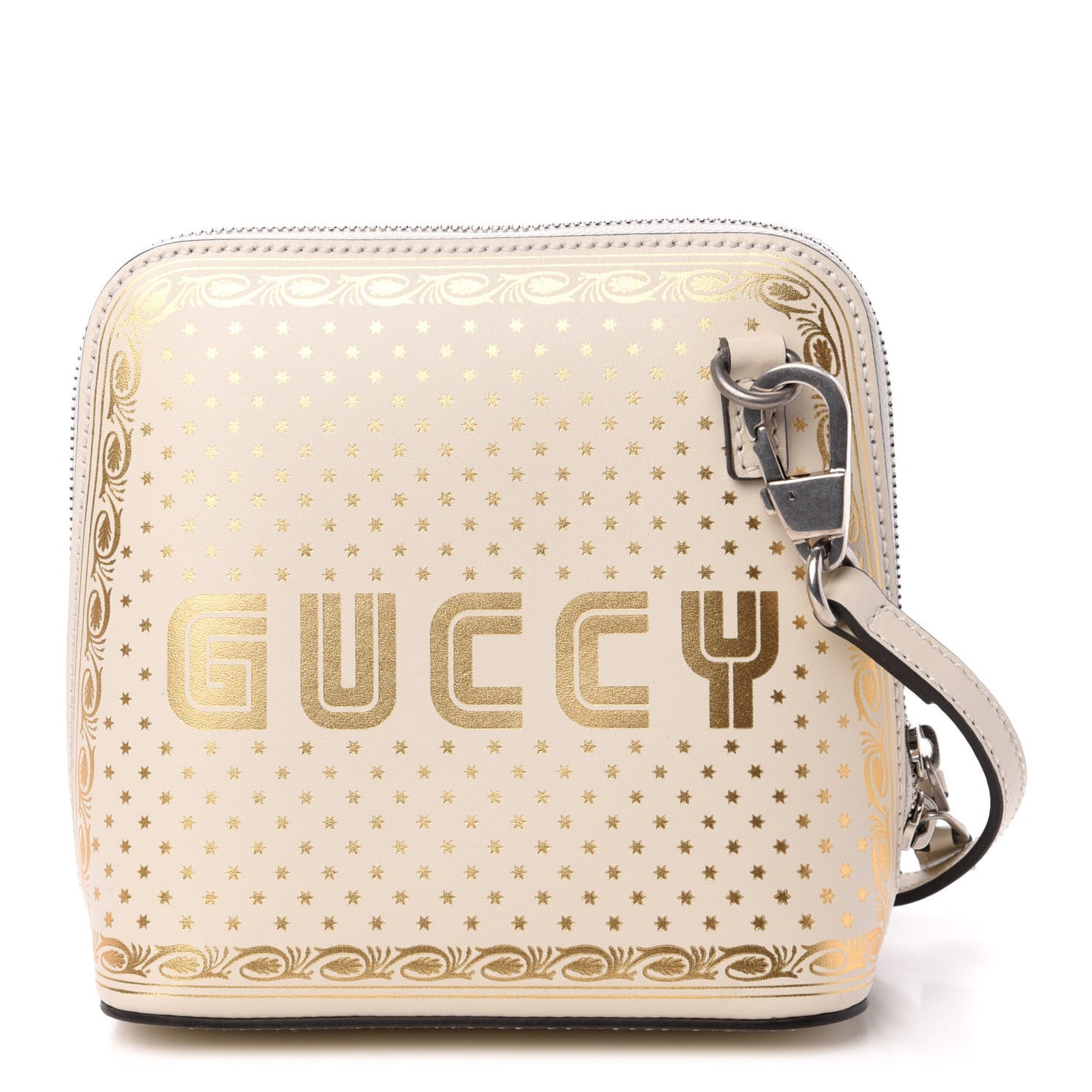 X SEGA Calfskin GUCCY Stars Mini Dome Shoulder Bag Mystic White Gold