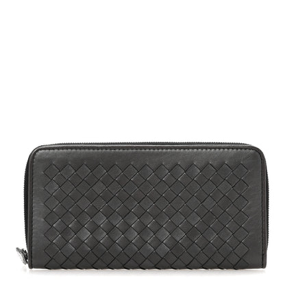 Bottega Veneta Metallic Nappa Intrecciato Zip Around Wallet Grey 1 of 9