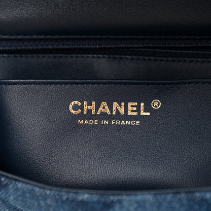 Chanel Printed Denim Quilted Mini Rectangular Flap Dark Blue 6 of 10
