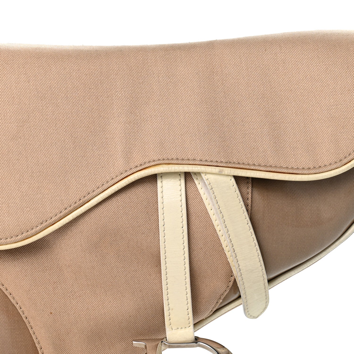 Christian Dior Canvas Patent Calfskin Saddle Bag Beige 8 of 14