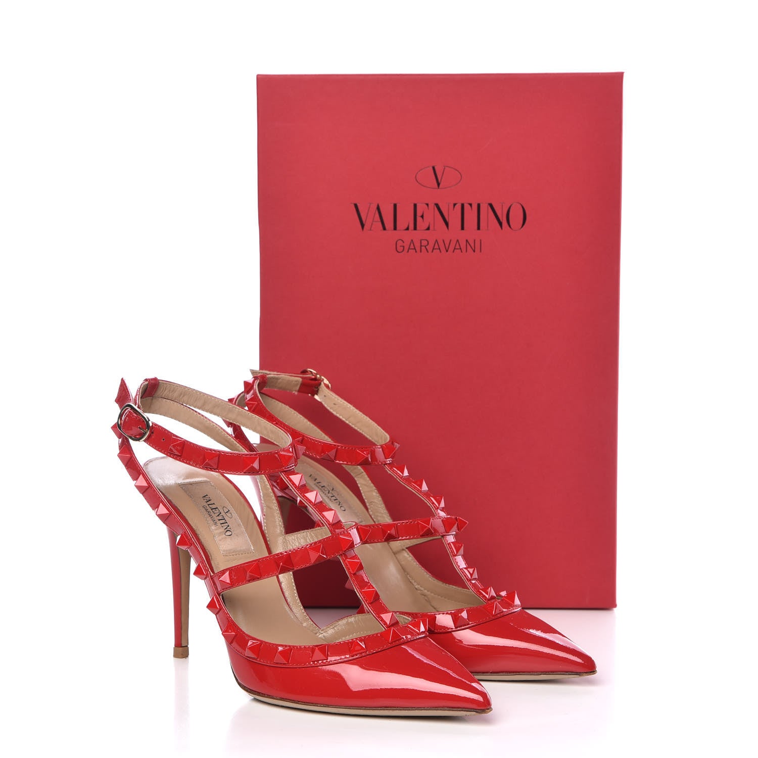 Valentino Garavani Patent Monochrome Rockstud Ankle Strap 100mm Pumps 36 Rosso Valentino 18 of 18