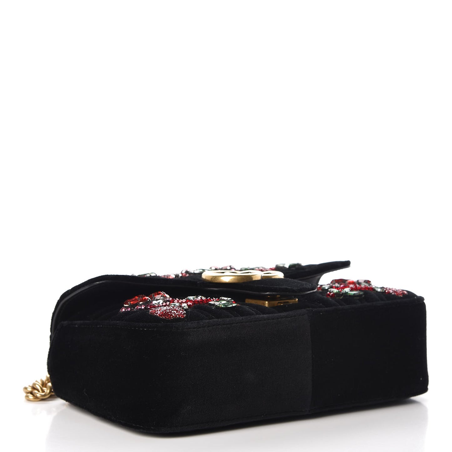 Velvet Matelasse Embroidered Mini GG Marmont Shoulder Bag Black