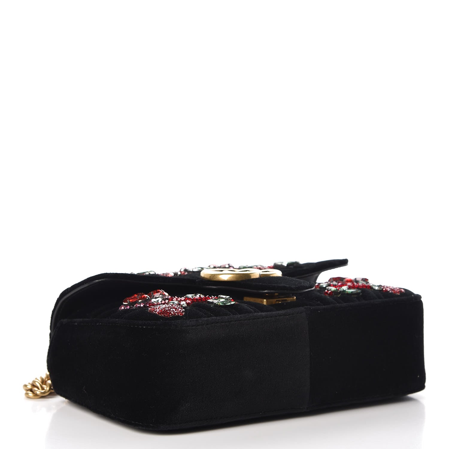 Gucci Velvet Matelasse Embroidered Mini GG Marmont Shoulder Bag Black 4 of 8