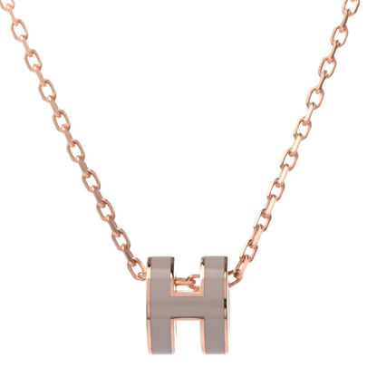 Hermes Lacquered Rose Gold Mini Pop H Pendant Necklace Marron Glace 4 of 5