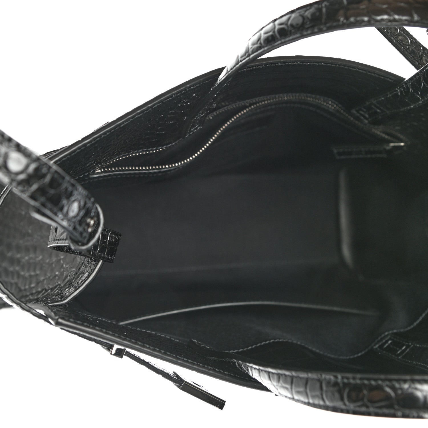 Saint Laurent Shiny Calfskin Crocodile Embossed Small Manhattan Shopper Tote Black 5 of 10