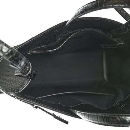 Saint Laurent Shiny Calfskin Crocodile Embossed Small Manhattan Shopper Tote Black 5 of 10