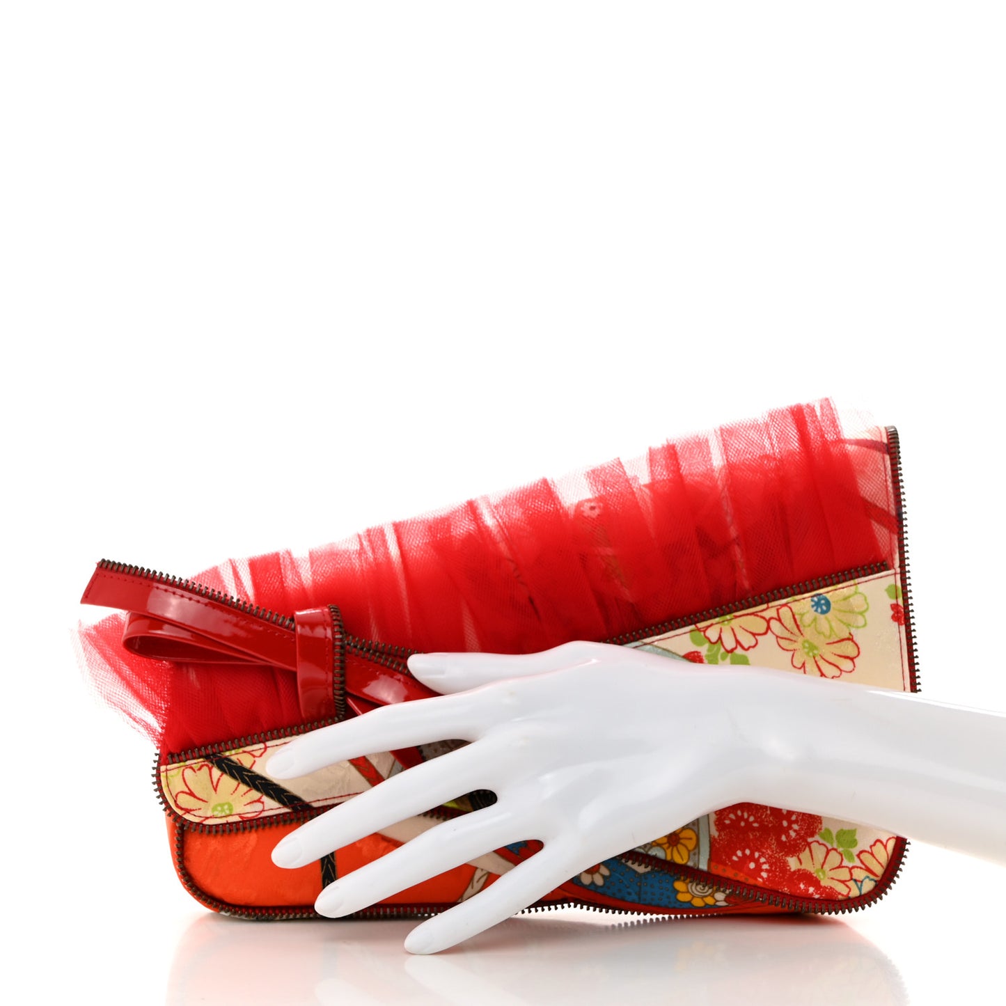 Silk Embroidered Chinosiere Saddle Clutch Multicolor