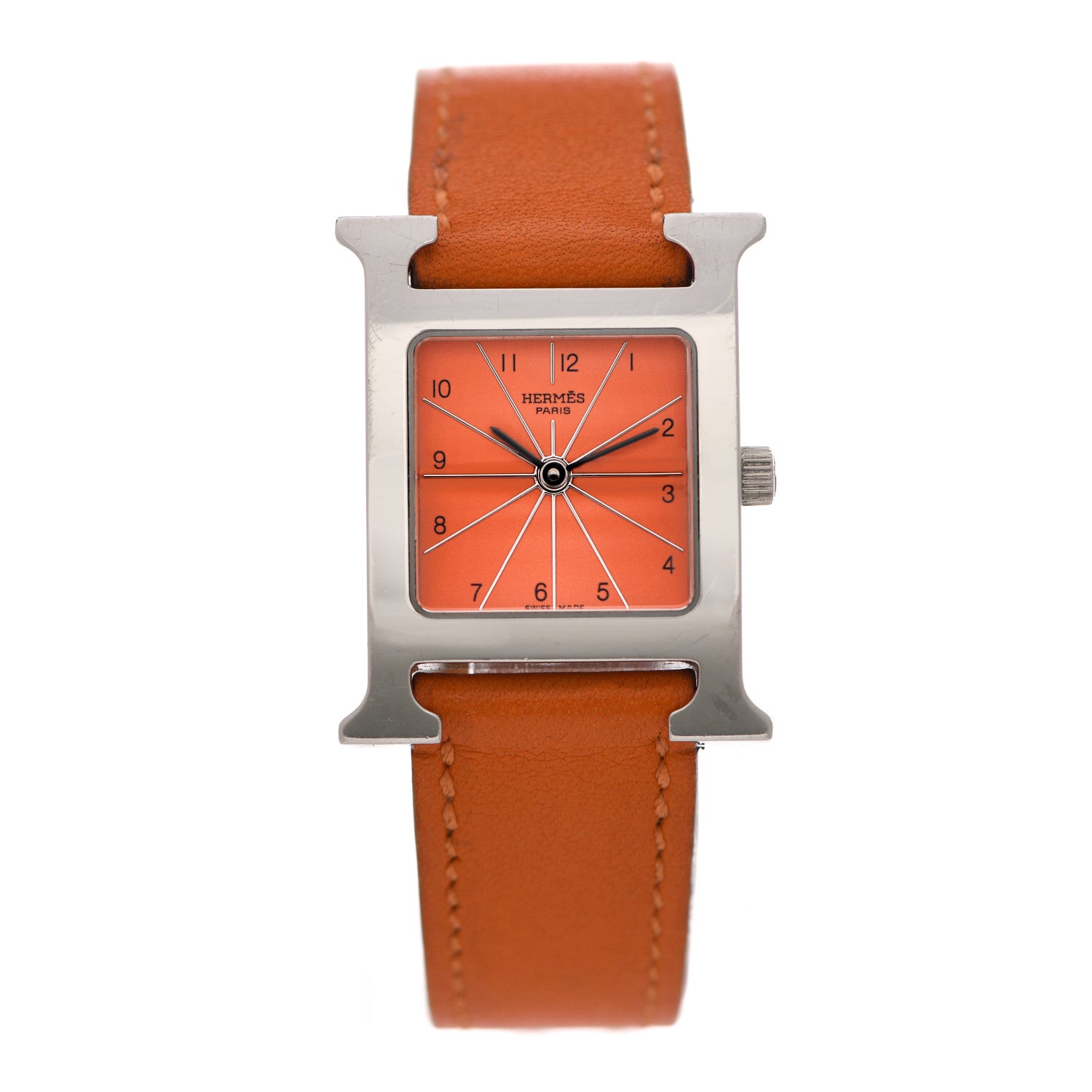 Hermes Stainless Steel Swift 21mm Heure H Hour Quartz Watch Orange 2 of 8