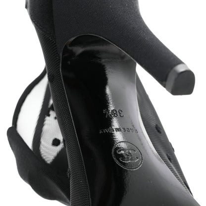 Chanel Mesh Grosgrain Bow Peep Toe Booties 39 Black 7 of 8