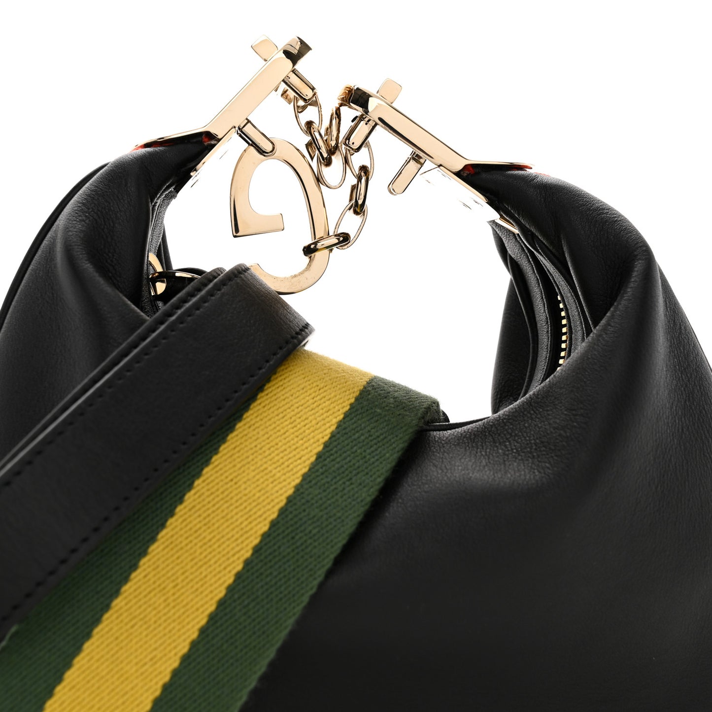 Aria Calfskin Web Small Attache Shoulder Bag Black