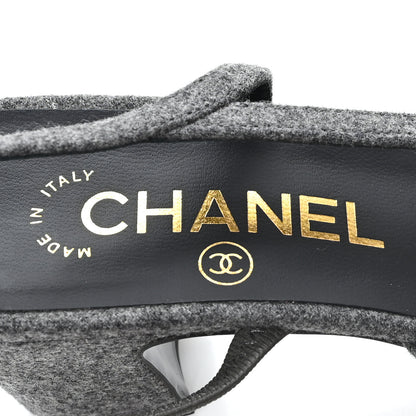 Chanel Tweed Patent Cap Toe CC Slingback Pumps 36.5 Gray 8 of 10