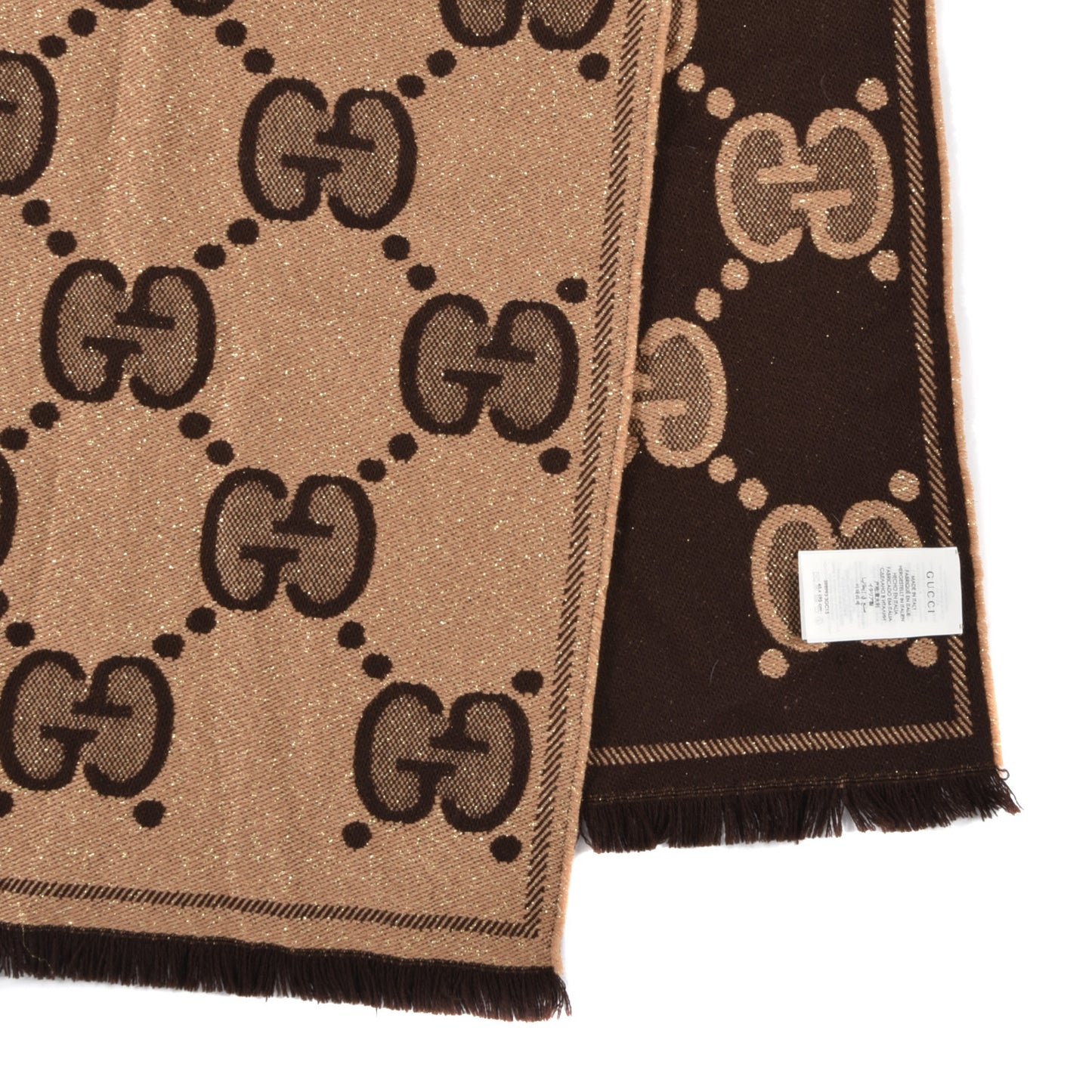 Wool Lame Jacquard Monogram Jumbo GG Lady Nest Lux Scarf Beige Dark Brown