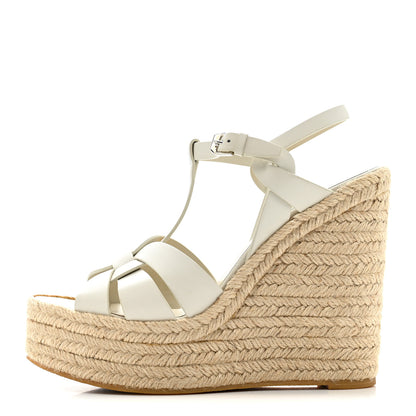 Saint Laurent Calfskin Tribute 95 Platform Espadrille Wedge Sandals 39 Porcellana 1 of 15