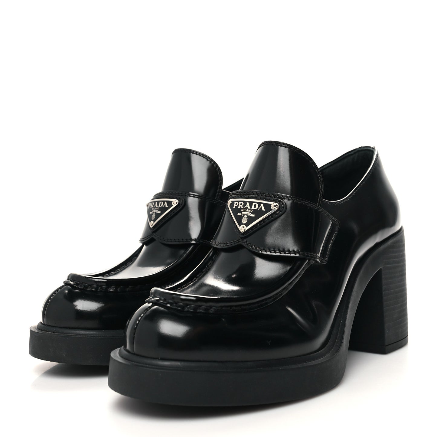 Spazzolato Metal Triangle Logo 85mm Loafers 38.5 Black