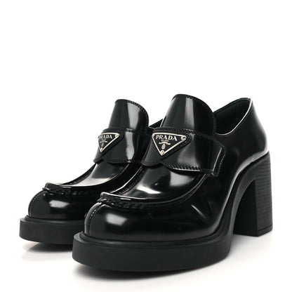 Prada Spazzolato Metal Triangle Logo 85mm Loafers 38.5 Black 3 of 9